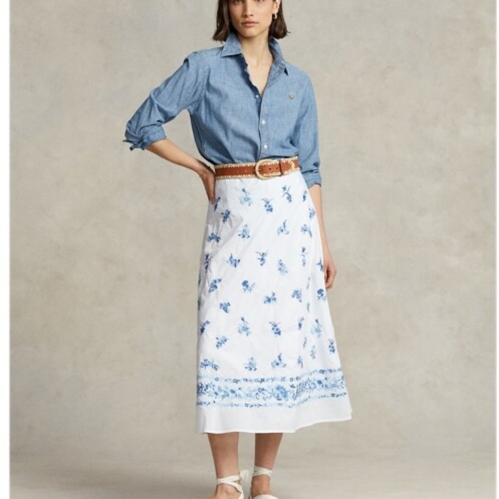 Polo Ralph Lauren Embroidered Midi Skirt